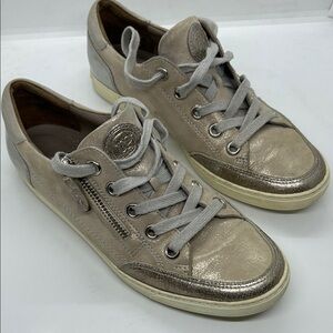 Paul Green Wilson Metallic Leather  Zip Lace Low Sneaker Pink Metallic Size 5